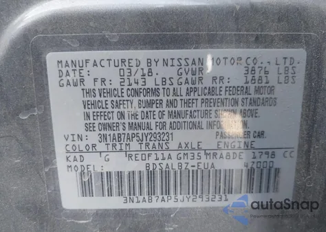 2018 Nissan Sentra S/Sv/Sr/Sl from USA, damaged, VIN 3N1AB7AP5JY293231